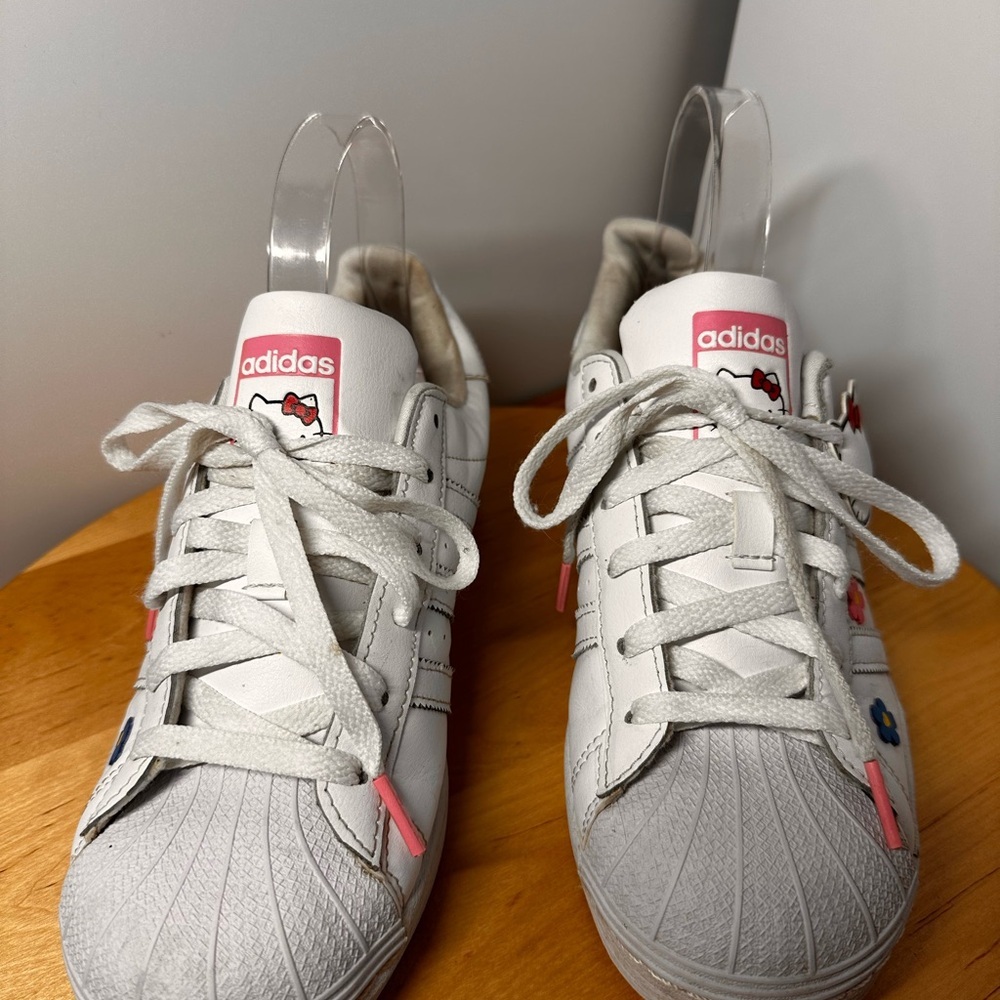 Adidas White and Pink Sneakers with Iconic Shell Toe